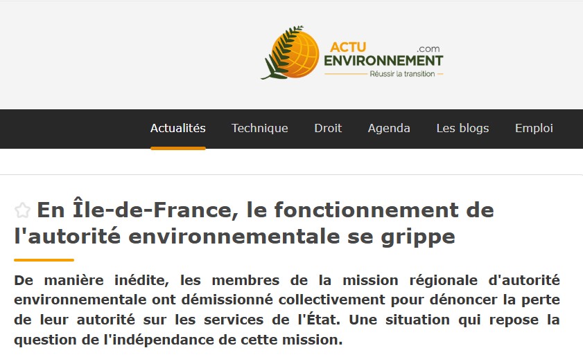 Info Actu Environnement : En Île-de-France, le fonctionnement de l'autorité environnementale se grippe
